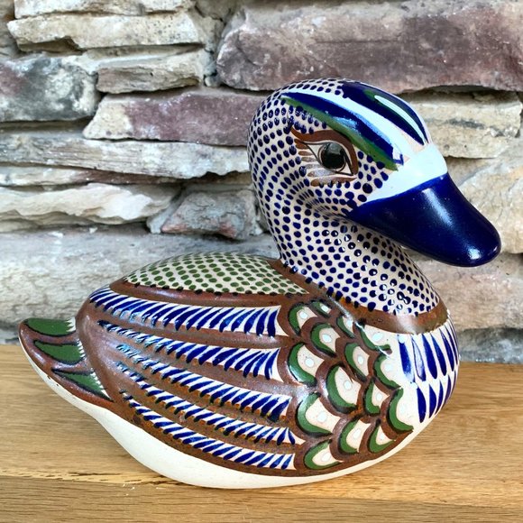 VTG Tonala Mexico Duck Pottery Folk Art Hand Painted Mexican Figurine - Picture 1 of 8